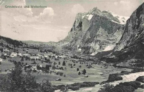 AK / Ansichtskarte Grindelwald BE Wetterhorn Bergpanorama Dorf Tal Alpen Wiesen Fluss Wald