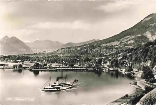 AK / Ansichtskarte Alpnach-Stad Alpnachstad Obwalden OW Dampfschiff Vierwaldstaettersee Ortschaft Kirche Berge Ufer