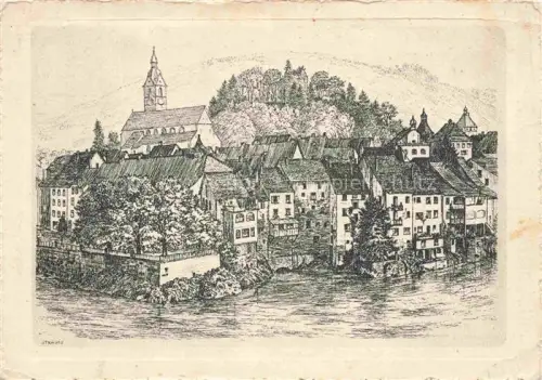 AK / Ansichtskarte Laufenburg AG Rhein Altstadt Kirche Kupferdruck Fluss Huegelkuppe Haeuser Bienfaisance