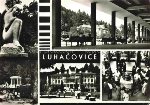 AK / Ansichtskarte Lazne Luhacovice Bad Luhatschowitz CZ Skulptur Kurpark Kurgaeste Pavillon Kurgebaeude Trinkhalle Mehrbild