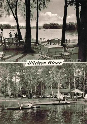 AK / Ansichtskarte Huecker-Moor Spenge NRW Huecker-Moor See Bootverleih Terrasse Freizeitanlage Baeume Badeanlage Mehrbildkarte