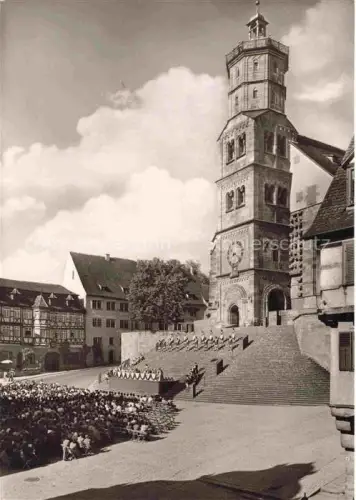 AK / Ansichtskarte Schwaebisch Hall BW Michaelskirche Freilichtspiele Freitreppe Marktplatz Zuschauer Freiluftveranstaltung Fachwerk