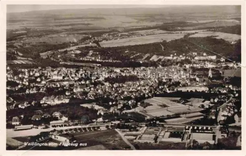 AK / Ansichtskarte Waiblingen  Rems Rems-Murr-Kreis BW Luftaufnahme Stadtansicht Industrie Felder Bahnhof Rems Kirche