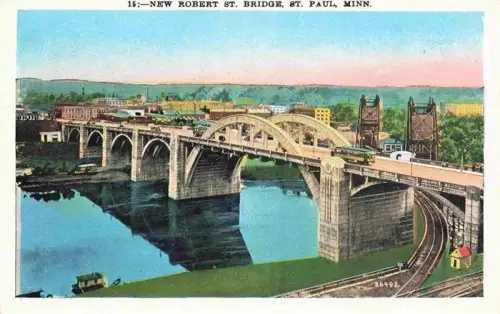 AK / Ansichtskarte St Paul Minnesota USA Robert-St.-Bridge Bruecke Mississippi Gleise Bogen Stadtansicht Eisenbahn