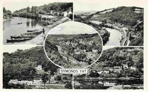 AK / Ansichtskarte Symonds Yat Wales UK Wye-River Yat-Rock Ferry Ruderboote Flusstal Wald Luftbild