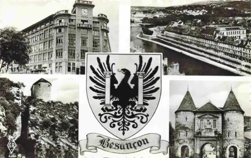 AK / Ansichtskarte BESANCON-LES BAINS 25 Doubs Wappen Stadttor Turm Doubs Flusspromenade Uhrenturm Stadtgebaeude