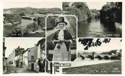 AK / Ansichtskarte Builth Wells Wales UK River-Wye Irfon-Bridge Wye-Bridge High-Street Welsh-Lady Tracht Bruecke Fluss