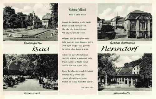 AK / Ansichtskarte Bad Nenndorf Niedersachsen Sonnengarten Badehaus Kurkonzert Wandelhalle Kurpark Kurort Schwefelquelle