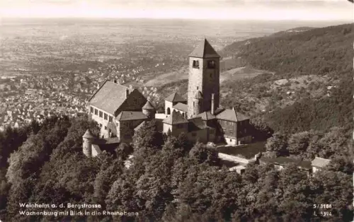 AK / Ansichtskarte WEINHEIM  Bergstrasse BW Wachenburg Burg Bergstrasse Vogelschau Rheinebene Wald Turm