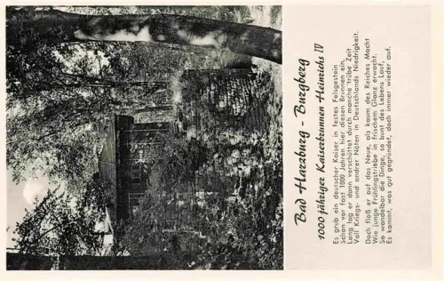 AK / Ansichtskarte BAD HARZBURG Niedersachsen Burgberg Kaiserbrunnen Heinrich-IV Ruine Baeume Hoehenhotel-Buergberg Schwebebahn Gedicht