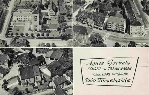 AK / Ansichtskarte Toenisheide Velbert Kirche Wohnhaeuser Schule Stadtansicht Tabakwaren-Goebels Luftaufnahme