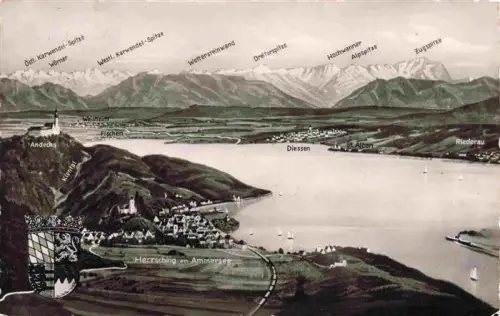 AK / Ansichtskarte Herrsching Ammersee Ammersee Panorama Alpen Zugspitze Karwendel Andechs Diessen