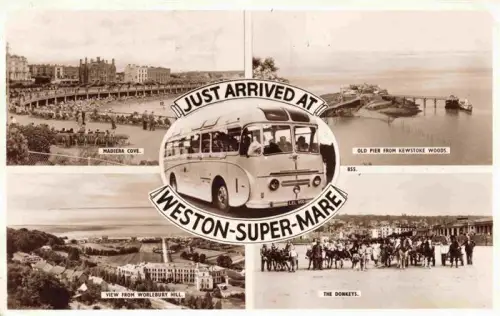 AK / Ansichtskarte Weston-Super-Mare Weston Bath East Somerset UK Madiera-Cove Kewstoke-Woods Worlebury-Hill Pier Bus Esel Strand Mehrbildkarte