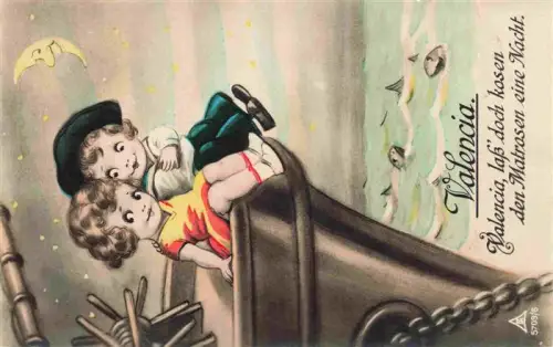 AK / Ansichtskarte VALENCIA  Valenciana ES Kinder Matrose Schiff Mond Sterne Romantik Liedkarte