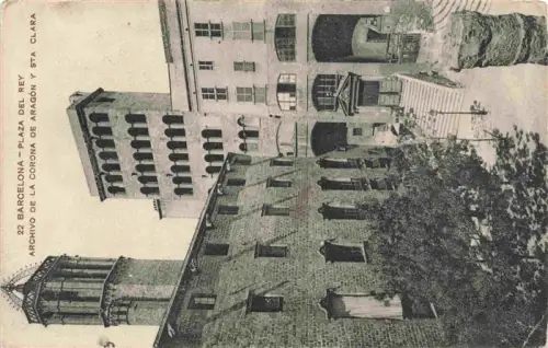 AK / Ansichtskarte BARCELONA Cataluna ES Plaza-del-Rey Archivo-Corona-de-Aragon Sta-Clara Mittelalterliche-Gebaeude Kirchturm