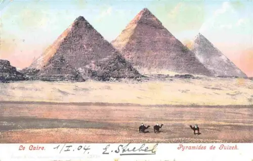 AK / Ansichtskarte Giza Gizeh Egypt Pyramides-de-Guizeh Pyramiden Kamel Wueste Sandduenen Pharaonengrab Antike