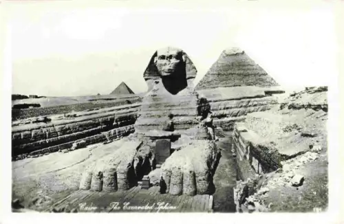 AK / Ansichtskarte Giza Gizeh Egypt Excavated-Sphinx Sphinx Pyramiden Antike Freilegung Sandstein Graeberfeld