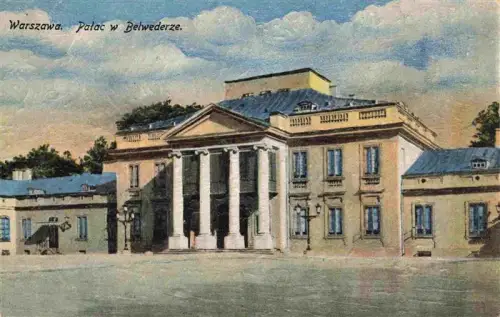 AK / Ansichtskarte WARSZAWA Warschau PL Palac-w-Belwederze Belvedere-Palast Saeulen Klassizismus Fassade Baeume