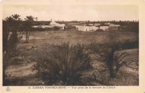 AK / Ansichtskarte Djerba Jerba Tunesie Mahboubine Terrasse-du-Cheick Moschee Palmen Landschaft Gebaeude