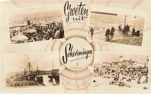 AK / Ansichtskarte SCHEVENINGEN Zuid-Holland NL Strand Badegaeste Hafen Fischerboote Promenade Meer Rettungsring Mehrbildkarte
