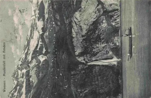 AK / Ansichtskarte Weesen  Walensee SG Muslenfall Wasserfall Walensee Boot Bergdorf Amden Alpen Schnee
