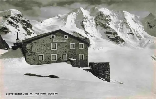 AK / Ansichtskarte Diavolezzahuette 2973m Bernina GR Diavolezza-Huette Piz-Palue Berghaus Schnee Gletscher Bernina Berghuette