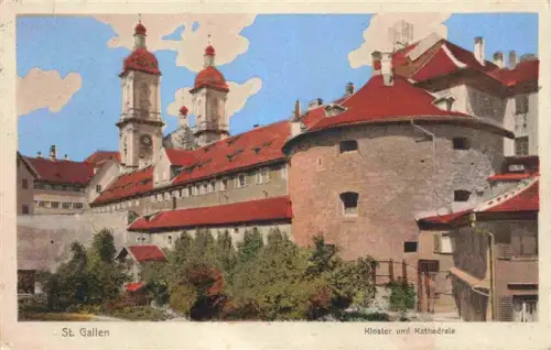 AK / Ansichtskarte St Gallen SANKT GALLEN SG Kloster Kathedrale Tuerme Klosterbezirk Barockarchitektur Mauertuerme handkoloriert