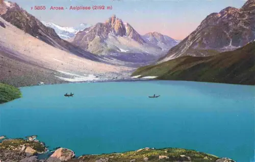 AK / Ansichtskarte AROSA GR Aelplisee See Alpenlandschaft Berge Gletscher Boot handkoloriert