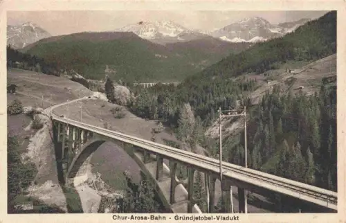 AK / Ansichtskarte Gruendjetobelviadukt Gruendjitobelviadukt AROSA GR Chur-Arosa-Bahn Gruendjetobel-Viadukt Eisenbahnbruecke Viadukt Berge Tal Wald