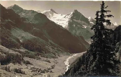 AK / Ansichtskarte Zinal Val d Anniviers VS Rothorn Besso Gabelhorn Cervin Tal Gletscher Berglandschaft Bergdorf Fluss Wald
