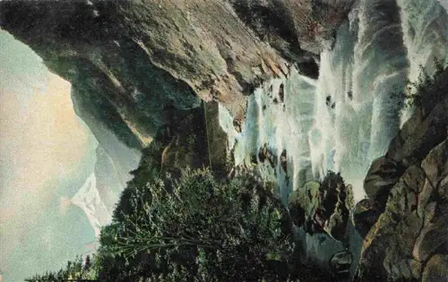 AK / Ansichtskarte ZERMATT VS Gebirgsbach Wasserfall Matterhorn Tal Felsen Wald handkoloriert