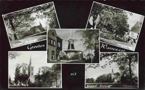 AK / Ansichtskarte Wassenaar DEN HAAG La Haye NL Kasteel-Duinrel Molen-Windlust Langestraat N.H.-Kerk Windmuehle Dorf