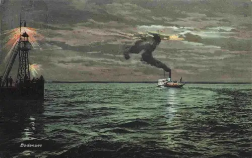 AK / Ansichtskarte RORSCHACH Bodensee SG Bodensee Dampfschiff Leuchtturm Nachtszene Abendstimmung See