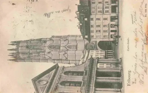 AK / Ansichtskarte FRIBOURG  FR Cattedrale Kathedrale Gotischer-Turm Platz Passanten Geschaefte