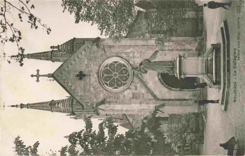 AK / Ansichtskarte Neuchatel NE Collégiale Kirche Statue Rosette Turm Denkmal
