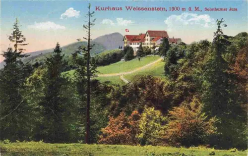 AK / Ansichtskarte Weissenstein 1300m SO Kurhaus-Weissenstein Solothurner-Jura Kurhotel Wald Wiesen Jura Flagge