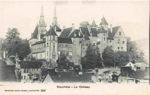 AK / Ansichtskarte Neuchatel NE Château Schloss Tuerme Altstadt Daecher Baeume Kirche