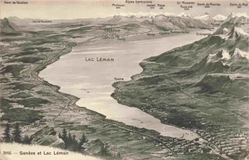AK / Ansichtskarte GENEVE Genf GE Lac-Léman Genève Lausanne Vevey Montreux Panoramakarte Alpes-bernoises Morges