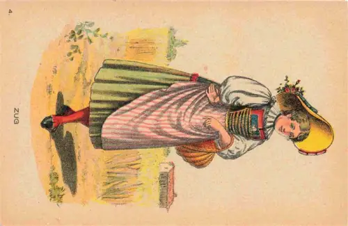 AK / Ansichtskarte ZUG  Zugersee ZG Tracht Frau Korb Hut Felder Bauernhaus Kostuem Schweizer-Tracht