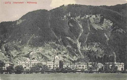 AK / Ansichtskarte INTERLAKEN BE Hoeheweg Hotels Berghang Wald Wiese Stadtansicht