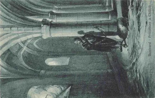 AK / Ansichtskarte CHILLON Chateau de Montreux VD Bonivard Gefaengnis Gewoelbe Saeulen Ketten Figur Schloss