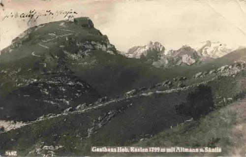 AK / Ansichtskarte Hoher Kasten Hohenkasten 1799m IR Altmann Saentis Gasthaus Berge Wanderweg Kuehe Berglandschaft