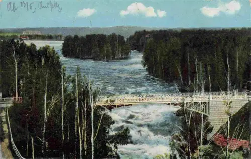 AK / Ansichtskarte Imatra Suomi Imatrankoski Wasserfall Bruecke Fluss Wald handkoloriert