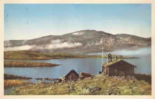 AK / Ansichtskarte Fjallnaesstugan Sweden Fjaellnaesstugan Bolagen Gebirgshuette See Berg Wolken Ruderboot