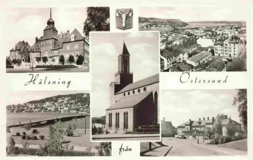 AK / Ansichtskarte Lit oestersund Sweden oestersund Rathaus Kirche Stadtansicht See Bruecke Panorama