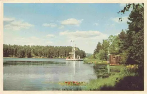 AK / Ansichtskarte Mullsjoe Sweden Naeckrosor Seerosen Friluftsgård Freibad See Sprungturm Wald Flagge