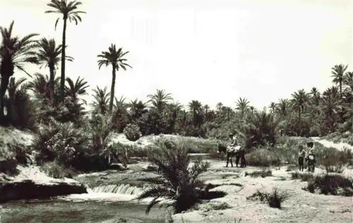 AK / Ansichtskarte Gabes Tunesie Ras-el-Oued Chenini Oase Palmen Bach Wasserfall Esel Personen