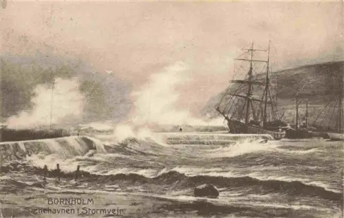AK / Ansichtskarte Bornholm DK Snehavnen Stormveir Hafen Segelschiff Sturm Wellen