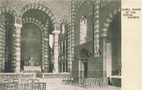 AK / Ansichtskarte CAIRO  Kairo Caire Egypt Koptische-Kirche Innenraum Altar Saeulen Bogen Kirchenstuehle Mosaik