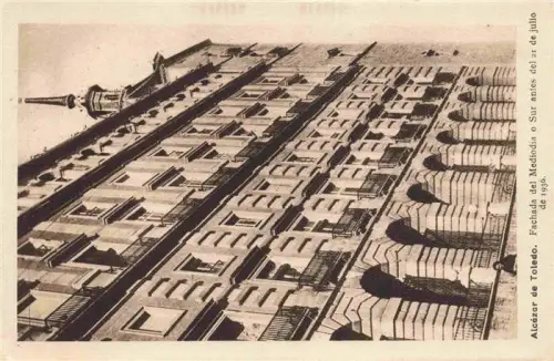 AK / Ansichtskarte Alcazar de TOLEDO Castilla-La Mancha ES Alcázar Fachada-del-Mediodía Fachada-Sur Fassade Tuerme Balkonreihen Bogengaenge Buergerkrieg